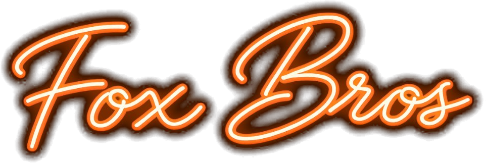 Fox Bros neon orange script logo