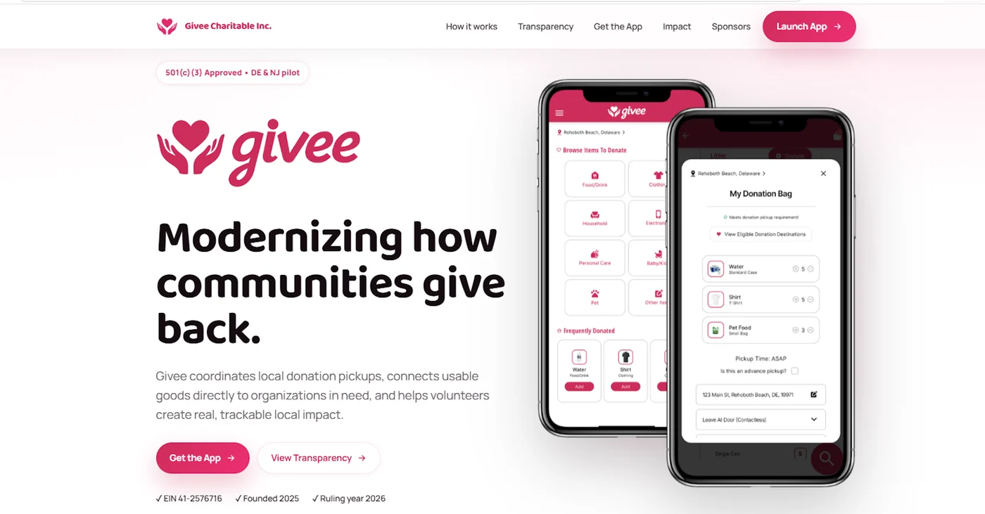 Givee Charitable website redesign